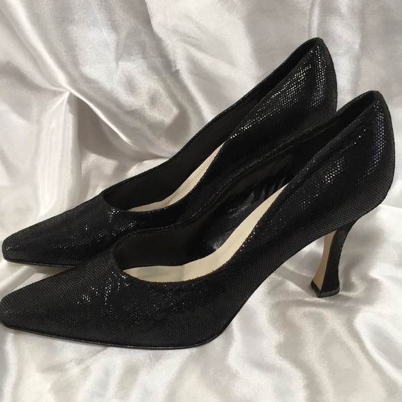 Vintage Heels ANDREW GELLER Black Caviar Size 9M 3.5” - Picture 2 of 15